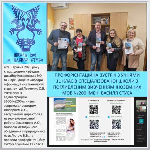 КАФЕДРА ДИЗАЙНУ, КАФЕДРА ІТА КНУБА – ПРОФОРІЄНТАЦІЙНА ЗУСТРІЧ З УЧНЯМИ ЗЗСО №200 м.Києва (2023)